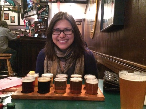 Enjoying the beer flight at the Lost Coast brewery