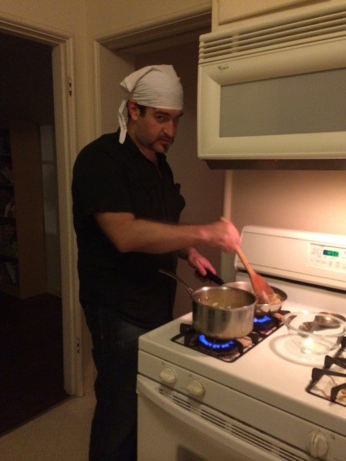 Michael making french onion soup.