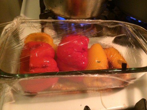 roasted red and yellow peppers for the very full tart