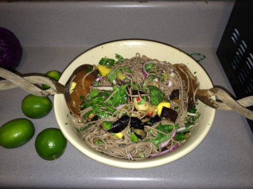soba noodles with mango and egglant