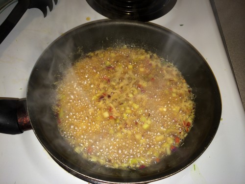 lemon grass, chile (whoops!), maple syrup, vinegar, and spices reducing for the dressing