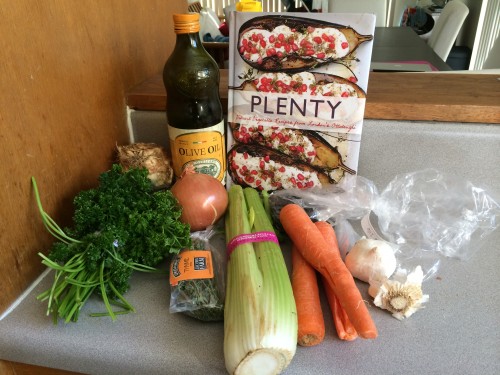 Ingredients for vegetarian Parsnip dumpling soup