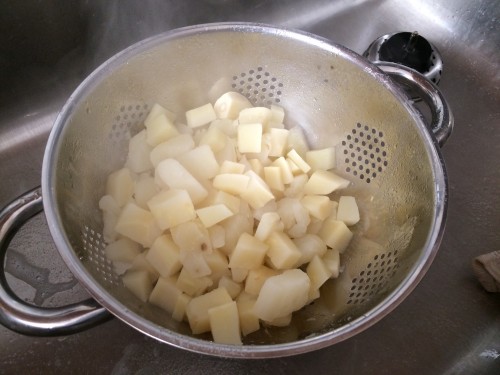 Boiled parsnips and potatoes for the dumplings 