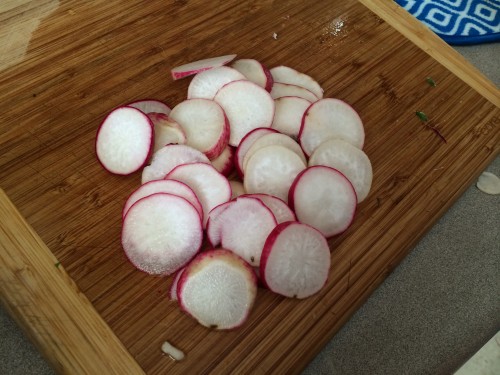 Sliced radishes