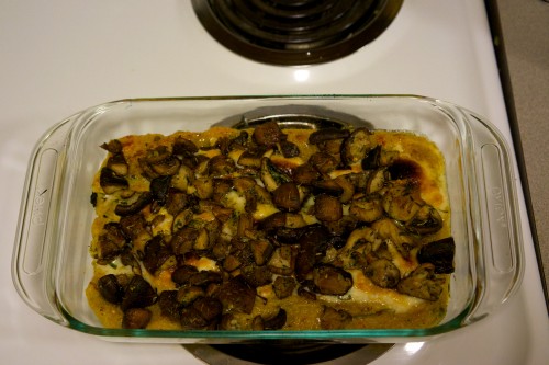 with the sauteed mushrooms on it, hot out of the oven!