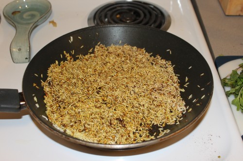 rice with cumin, coriander, turmeric, cinnamon, sugar, allspice, and salt