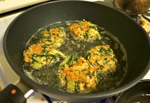 Swiss chard cakes browning