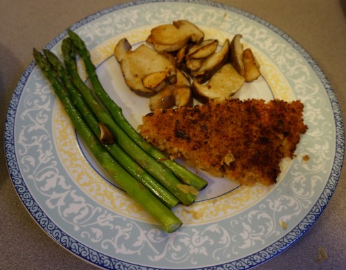 Sauteed porcinis and asparagus with crispy couscous
