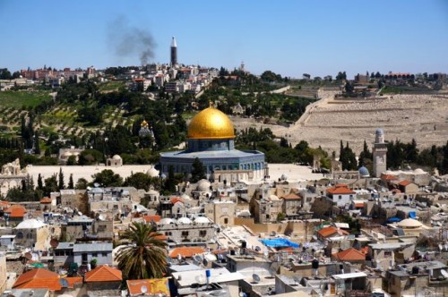 View of the dome of the rock from the towers of the Lutheran church in Jerusalem