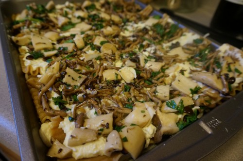 Mushrooms sauteed in butter and herbs layered into the lasagna