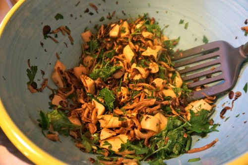 Sauteed mushrooms in butter, with thyme, parsley, and tarragon.