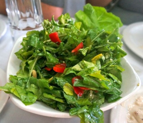 salad of mustard greens and red peppers