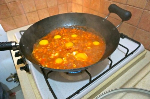 Shakshuka with fresh eggs