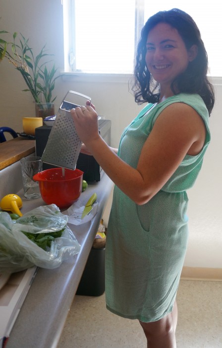 Valerie making the lime butter with lime zest, lime juice, salt, pepper, cilantro, garlic, and chile flakes