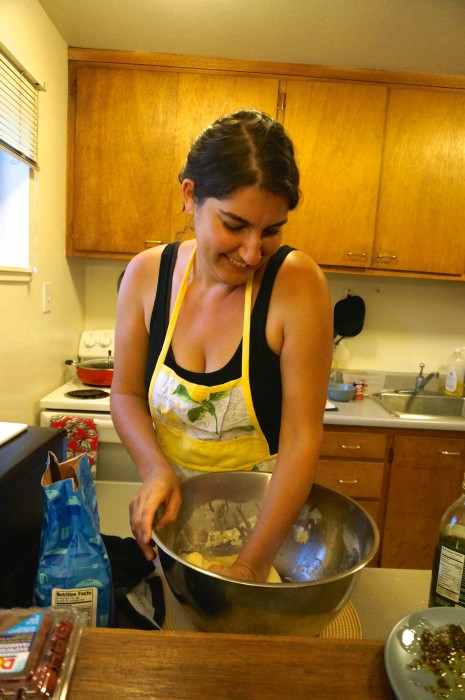 Kneading the dough for a second time. Really use some strength here!