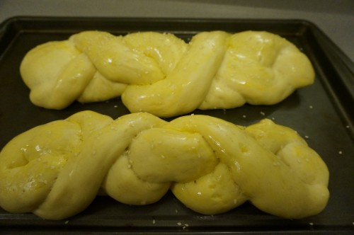The challah fully risen before we put it in the oven
