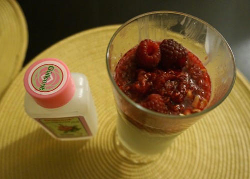 Malabi with rose water and crushed raspberries syrup