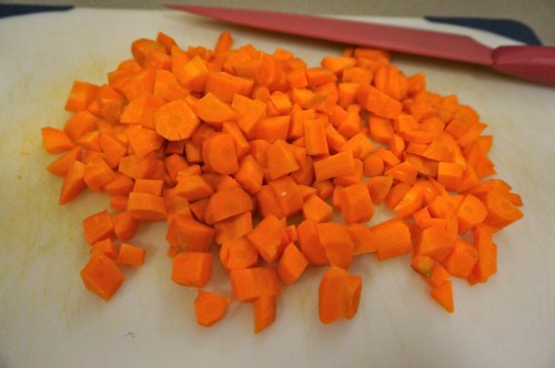 Chopped up carrots from my CSA box for the shakshuka