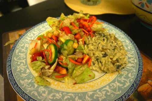 wild mushroom risotto served with salad