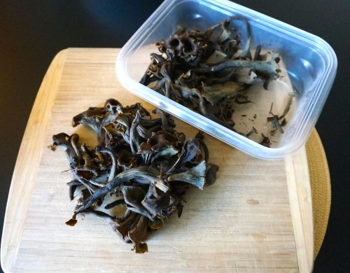 Black trumpet mushrooms that I collected from the redwood tanoak forests in Mendocino