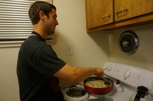 Stirring is tiring stuff. Patrick takes over the stirring for a while.