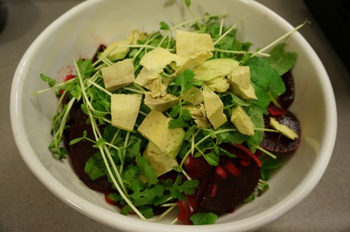 Beet, avocado, and pea salad