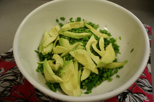 Peas and avocado for the salad