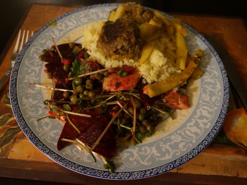 Beet, avocado, and pea salad with beef meatballs with lemon and celeriac 3